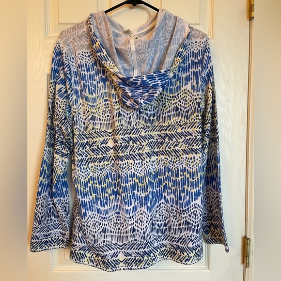 Zenergy by Chico’s Blue Abstract Zip Hoodie Jacket Rhinestone Detail Size 3 - Picture 7 of 13